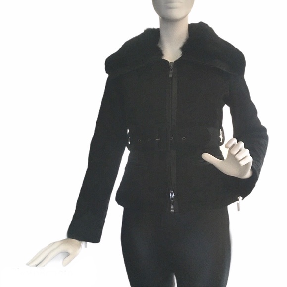 Bebe Nylon Rabbit Fur Collar Down Jacket Coat S - Picture 1 of 15